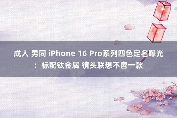 成人 男同 iPhone 16 Pro系列四色定名曝光：标配钛金属 镜头联想不啻一款